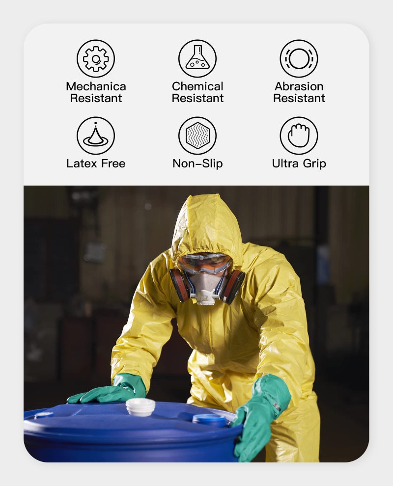 PACIFIC PPE 2 Pairs Nitrile Chemical Resistant Gloves, Flocked, Resist Strong Acid, Alkali, 15 mil, 12.6", XX-Large - Image 2